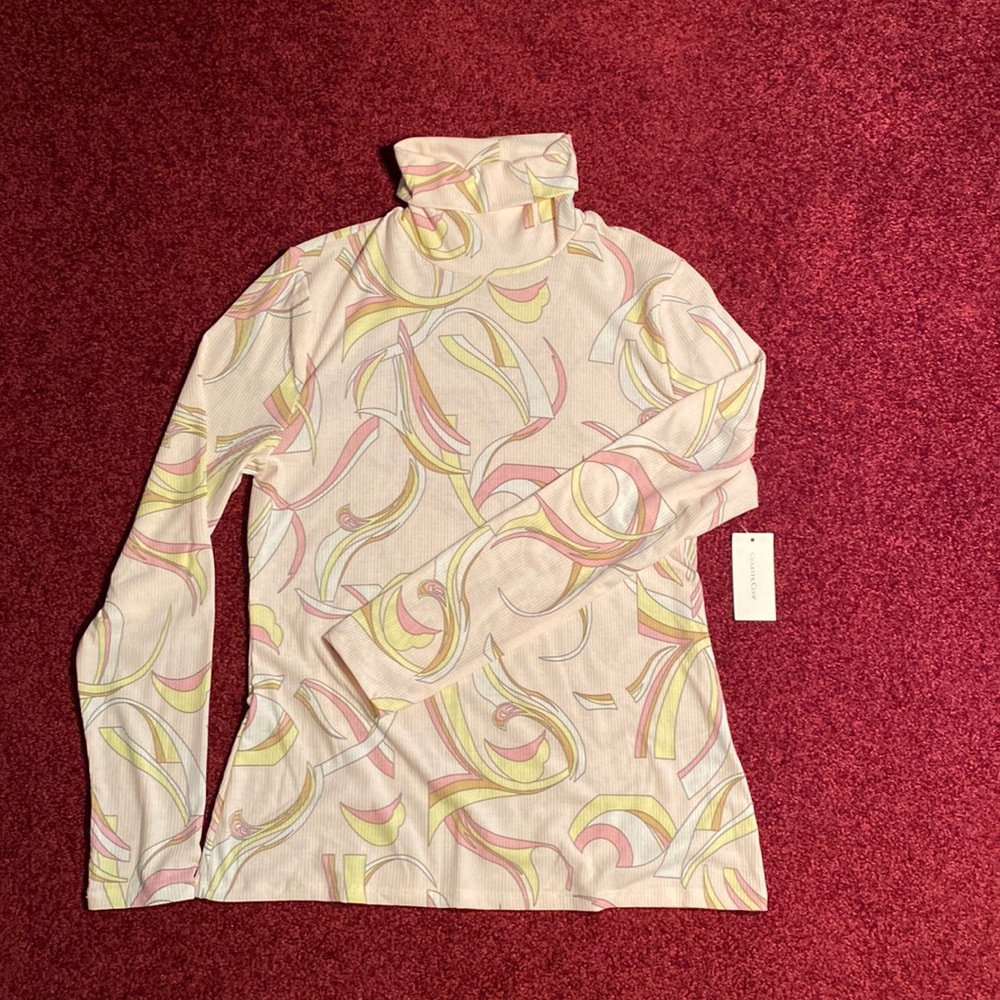 Turtleneck by International Concepts in soft pinks and yellow design.